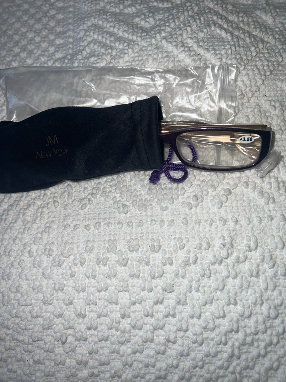 New JM New York +3.50 Reading Glasses in Purple with soft case
